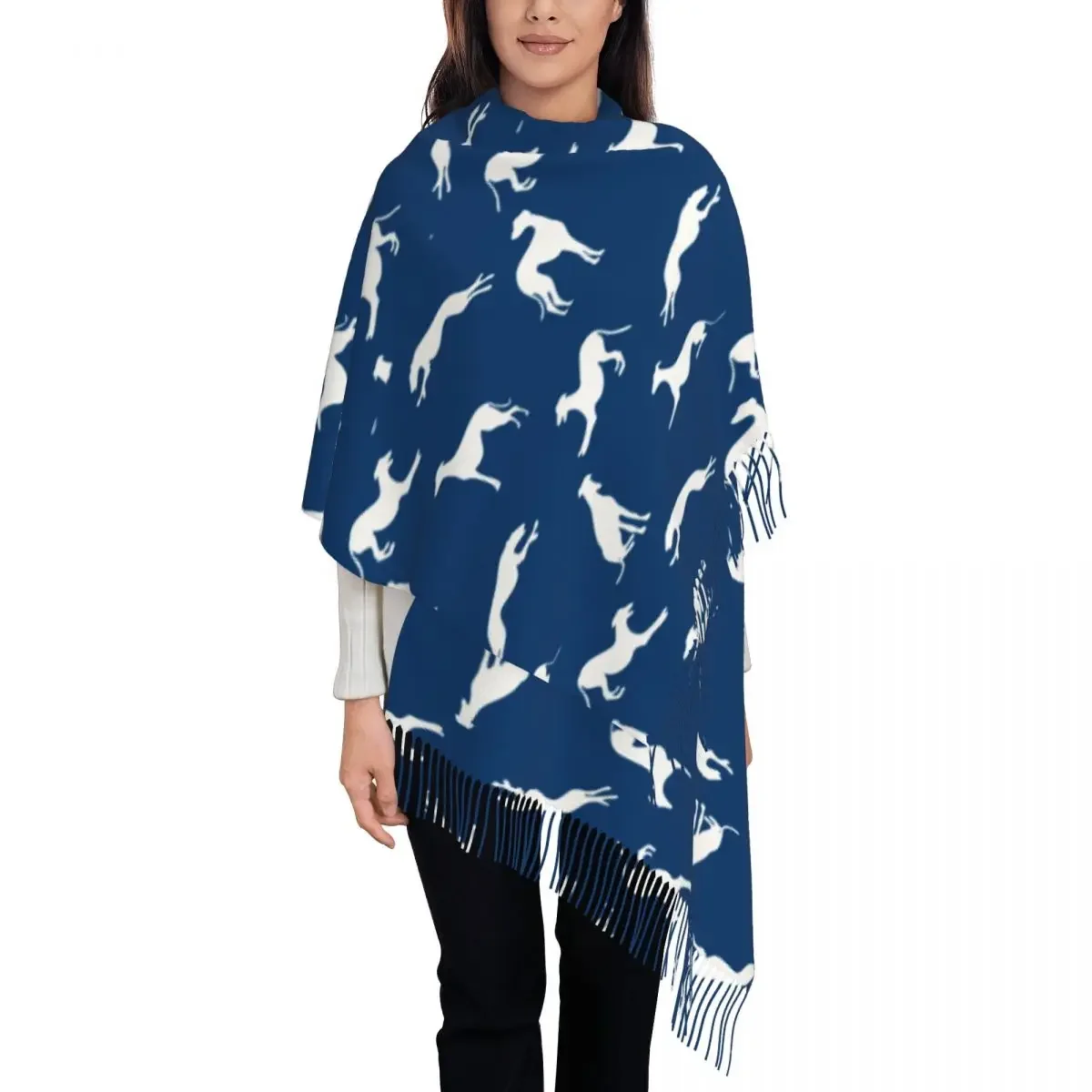 Greyhound Scarf for Womens Winter Fall Pashmina Shawls and Wrap Whippet Sighthound Dog Long Large Scarves with Tassel