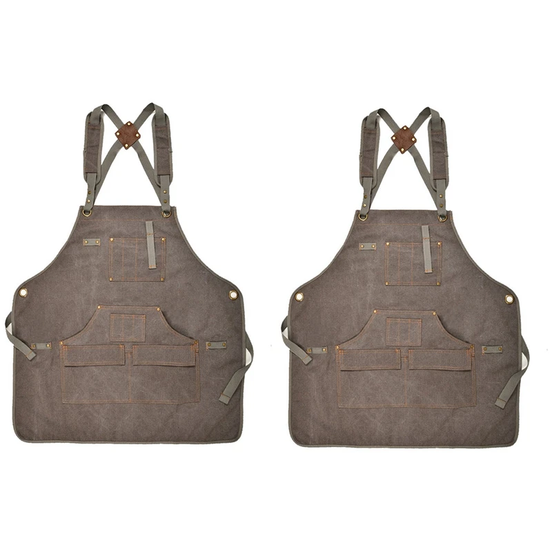 AFBC 2X Woodworking Apron, Heavy Duty Waxed Canvas Work Apron With 9 Pockets, Adjustable Strap Aprons For Women, Men
