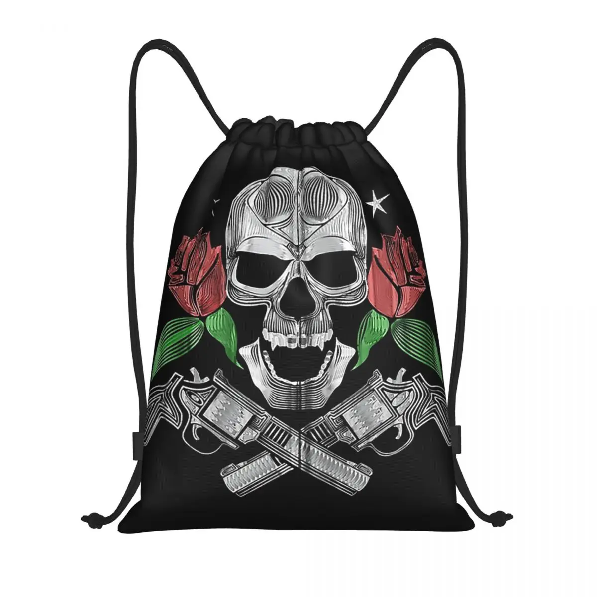 Red Roses With Guns And Skull Design Zip Hoodie Backpacks Fashion Drawstring Bags Storage Bag Book Bags for Travel School