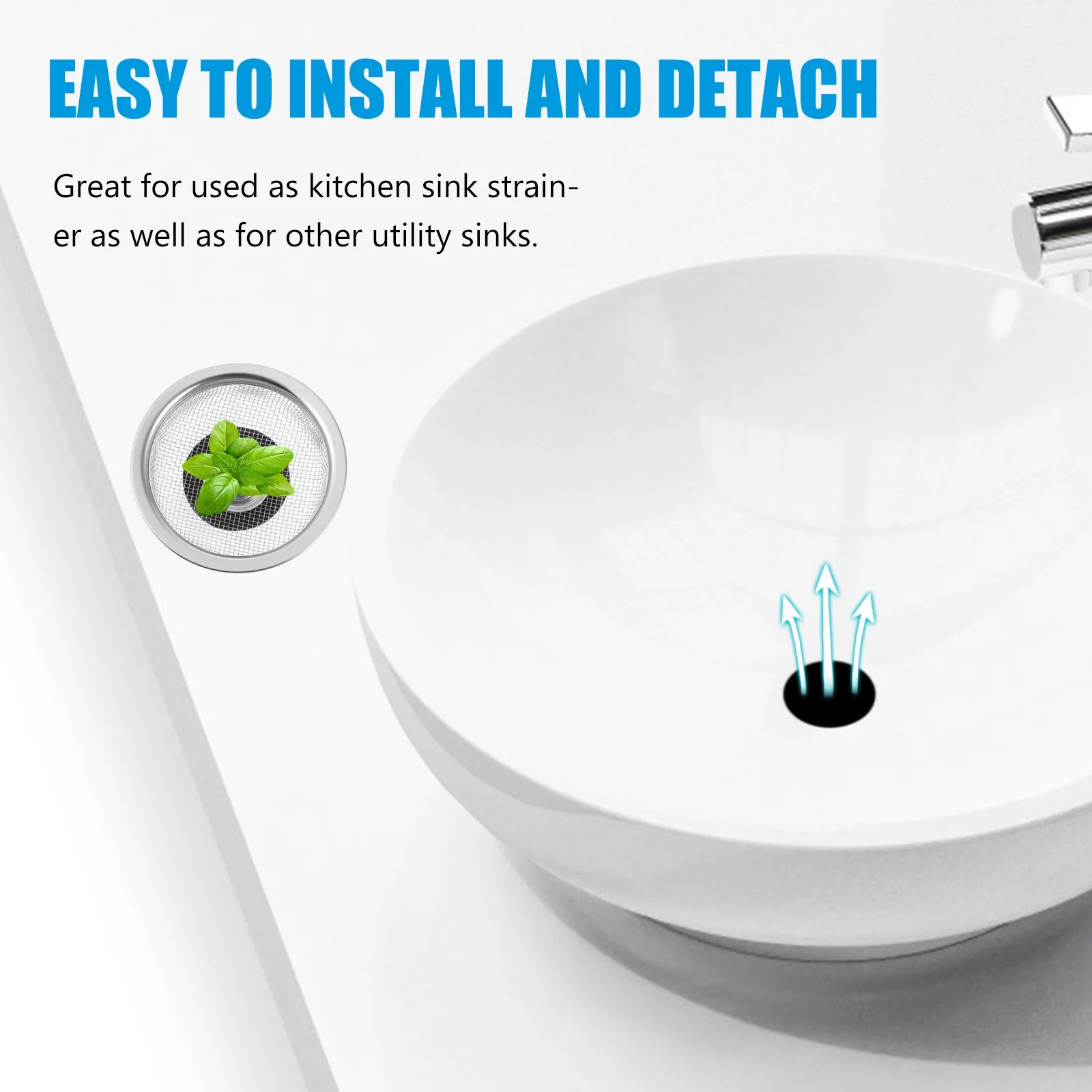 Colador de fregadero de cocina, tamiz de drenaje de acero inoxidable, antioxidante, corrosión, almacenamiento de agua, tapón de presión, filtro de fregadero de cocina, 2 uds.