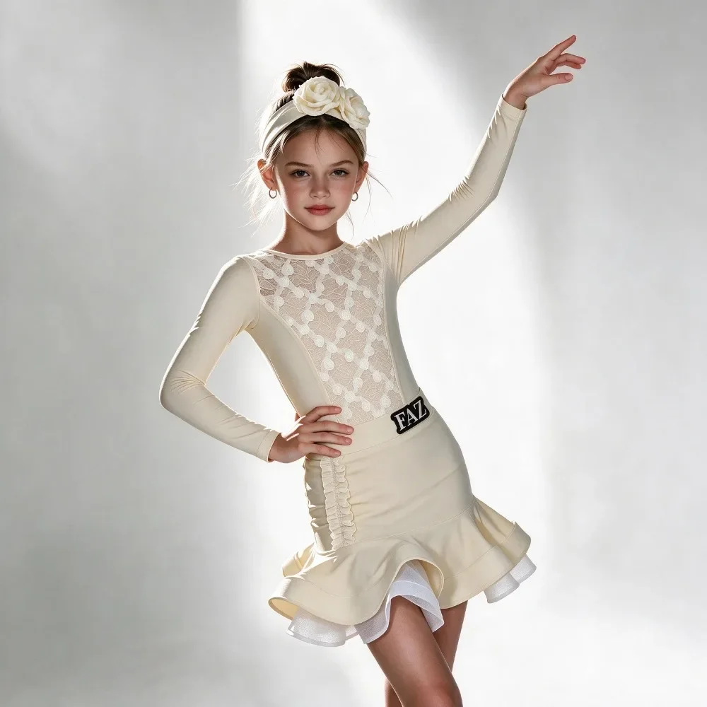New style girls' Latin dance practice outfit - training suit for children's performance, training and practice clothing