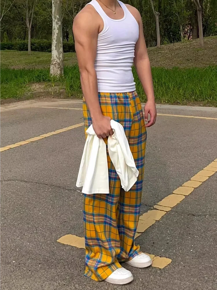 

Винтажные американские клетчатые повседневные брюки свободного кроя, длинные брюки, удобные прямые джинсы для пар, молодежная энергия