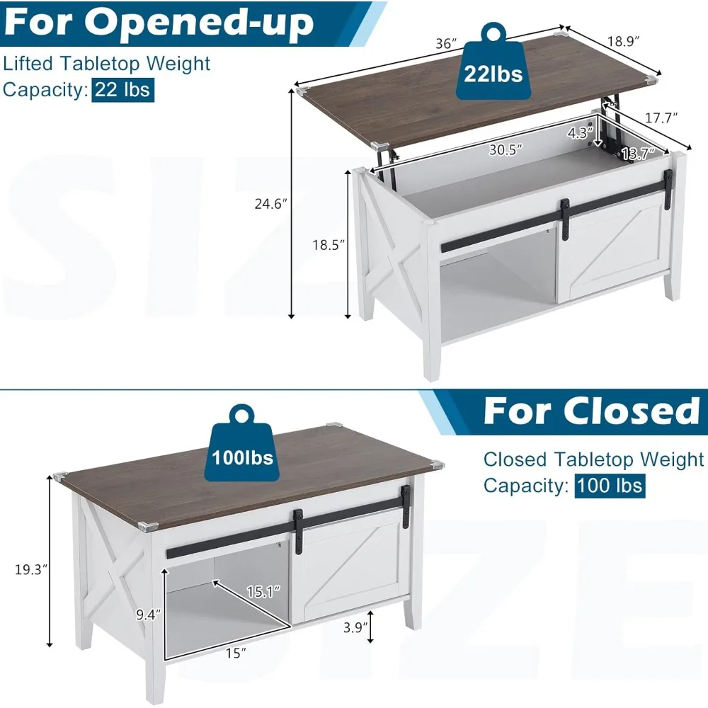 36 طاولة قهوة مع سطح رفع، طاولة قهوة للمزرعة مع مساحة تخزين، طاولات قهوة صغيرة قابلة للرفع لغرفة المعيشة، ريكتا #2