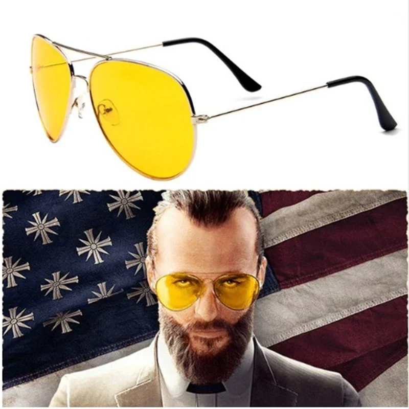 FAR CRY 5 Cosplay Prop Lunettes de soleil, Lunettes de conducteur jaunes, Accessoires de jeu, Joseph Executives, Vente chaude