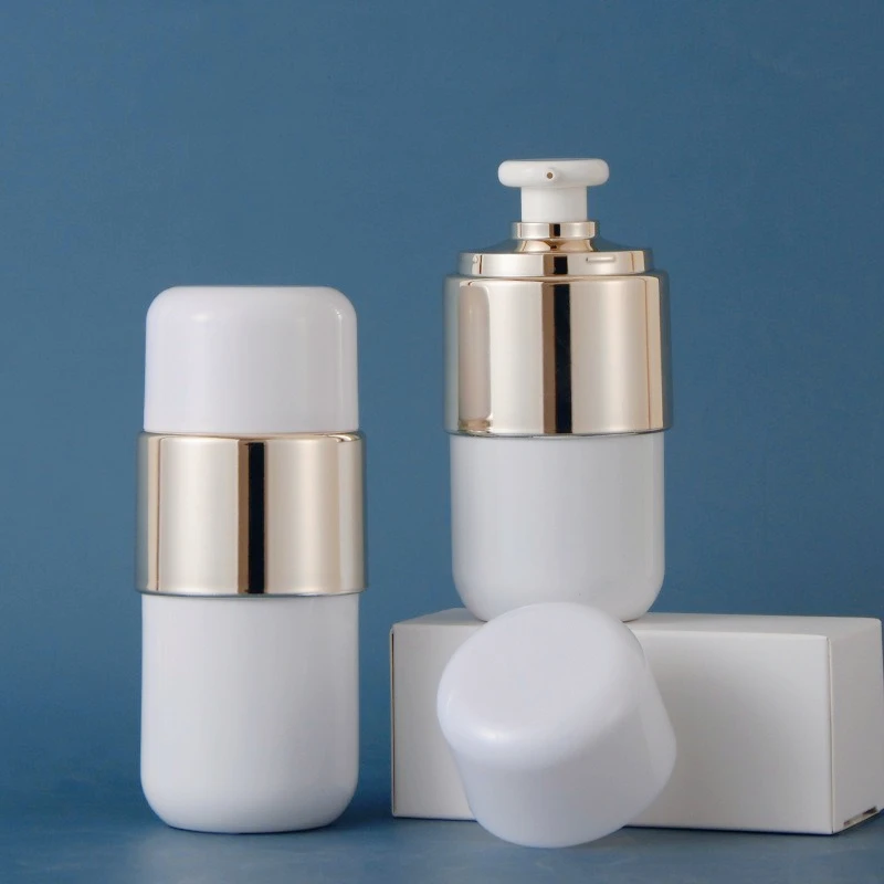 30ml/50ml/100ml/120ml Białe szklane butelki na perfumy z rozpylaczem i pompką Butelki na balsam Puste słoiki na krem 50g z jasnozłotą białą pokrywką