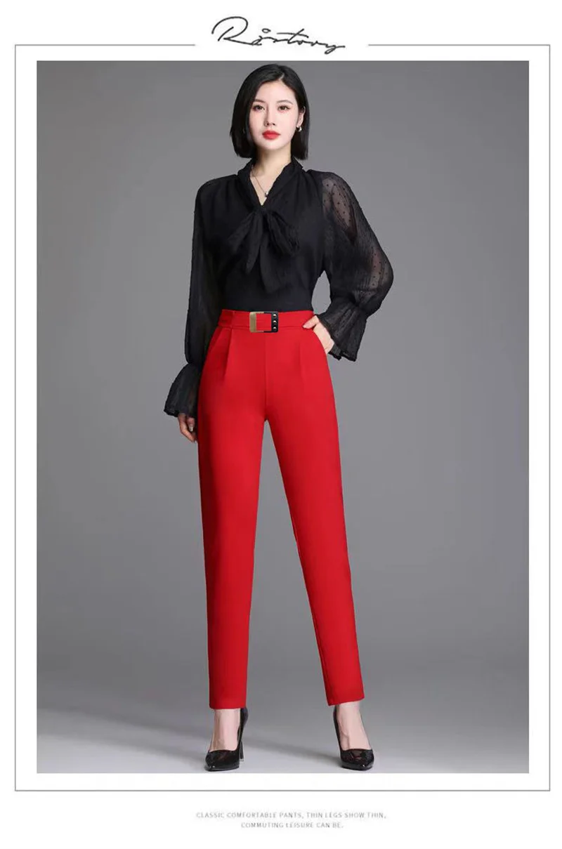 New Spring Summer Women High Waist Solid Elegant Ankle-Length Pants Office Ladies Skinny Chic Trousers Female Casual Haren Pants