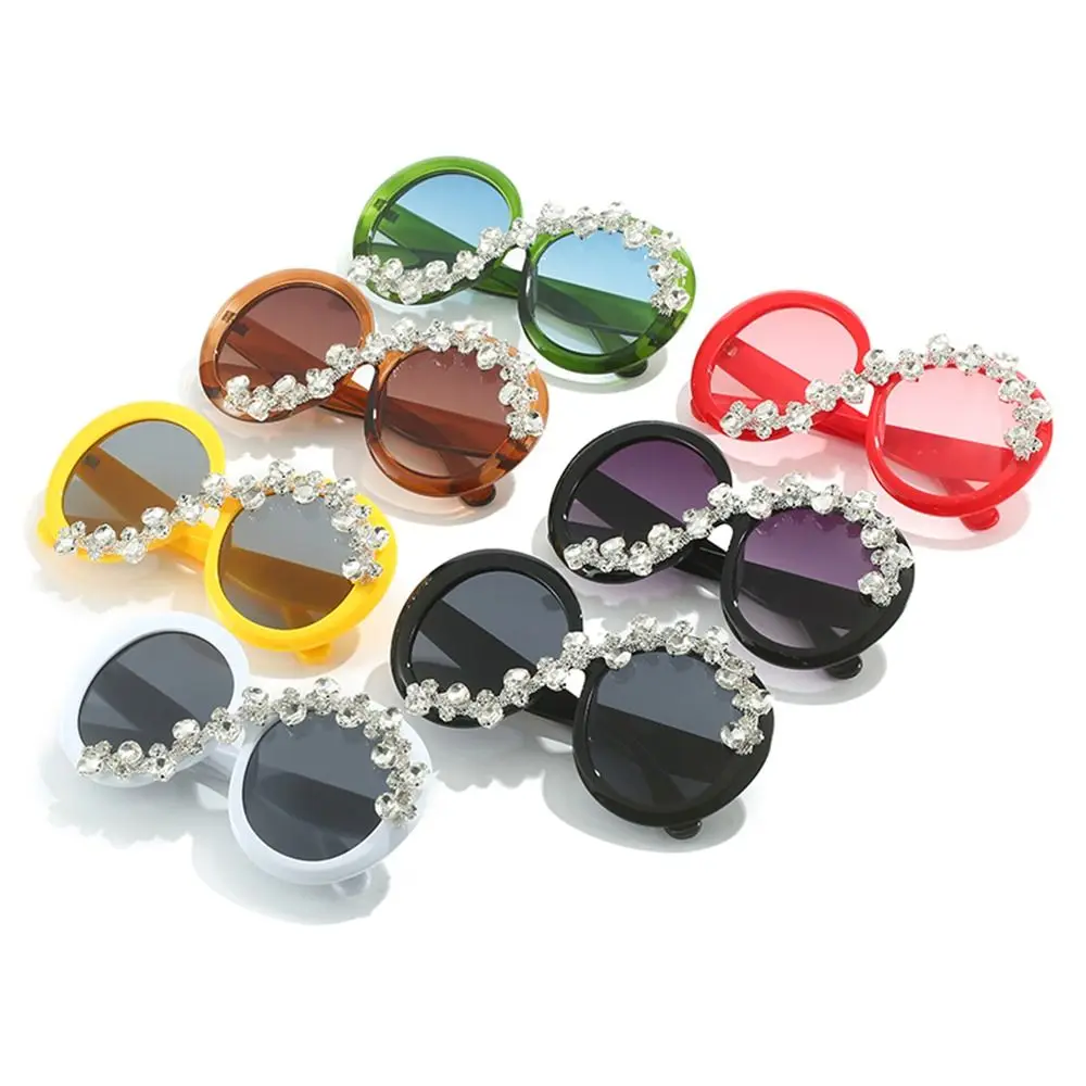 Rhinestone Decor Round Frame Sunglasses Asymmetrical Design Oversized Y2K Shades UV400 Protection Aesthetic Sun Glasses