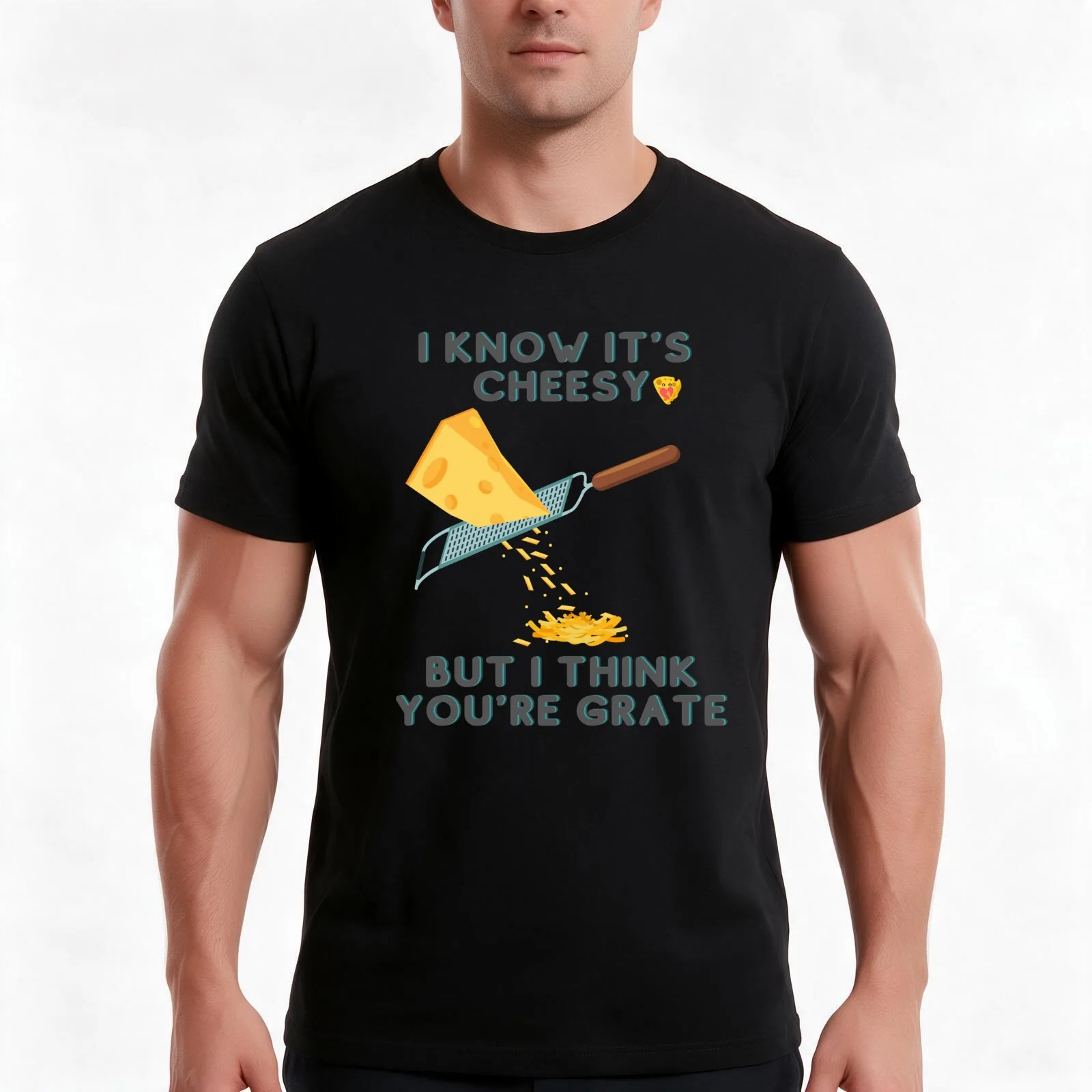 I Know It's Cheesy But I Think You're Grate T-Shirt, Summer Casual Cotton Tee, Oversized Streetwear Tops, Vintage Graphic Print
