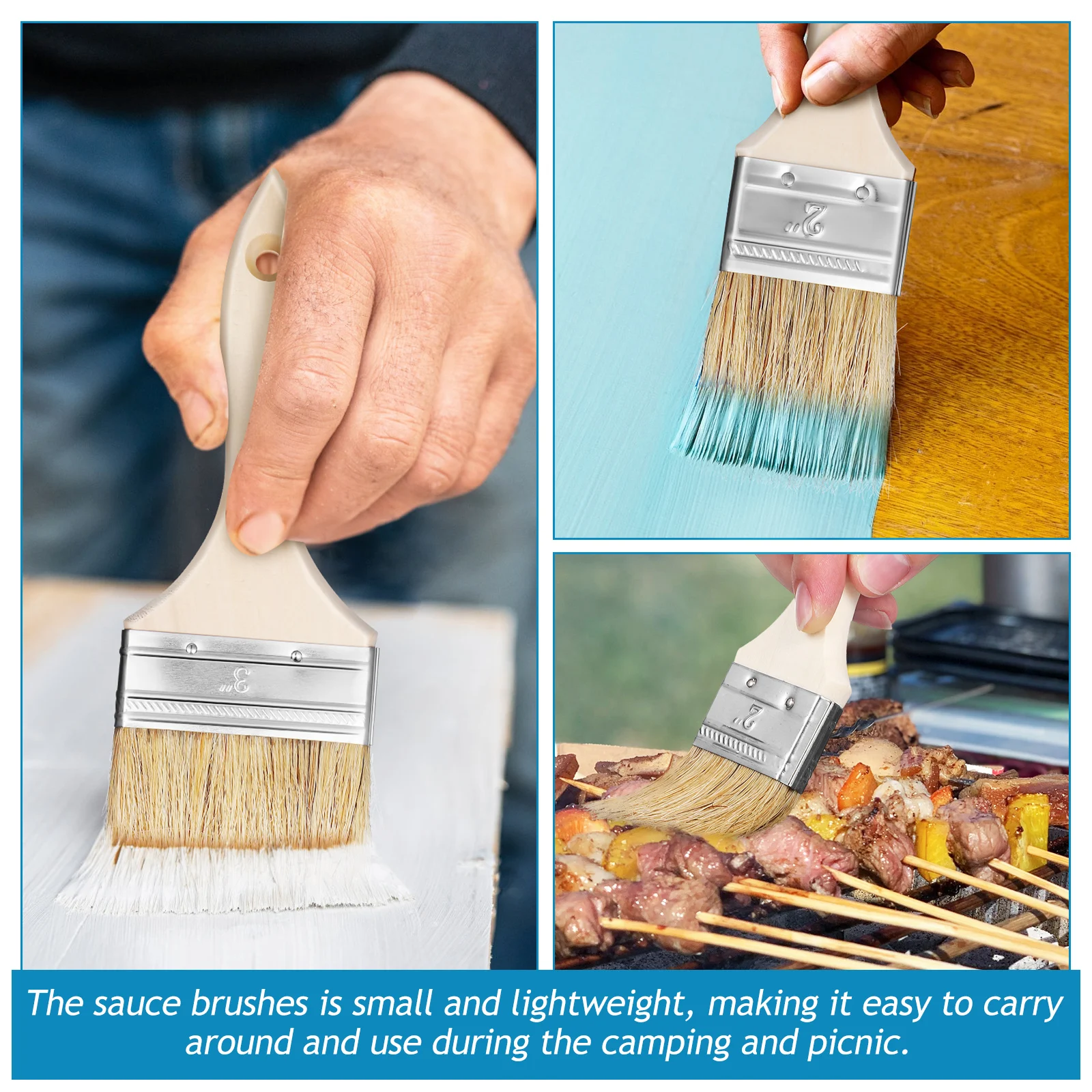 

24 Pcs Wood H BBQ Paint Brushes 1 2 Inch 3 Inch Basting Pastry Grilling Cleaning Wall Oil Drawing Lightweight Compact