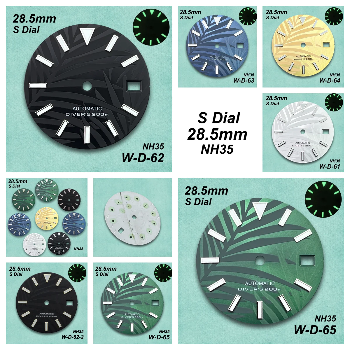 

28.5mm S Logo bamboo Leaf Dial Suitable For NH35/NH36 Japan Movement Watch Modification Accessories 3/3.8/4.2 o'clock Crown