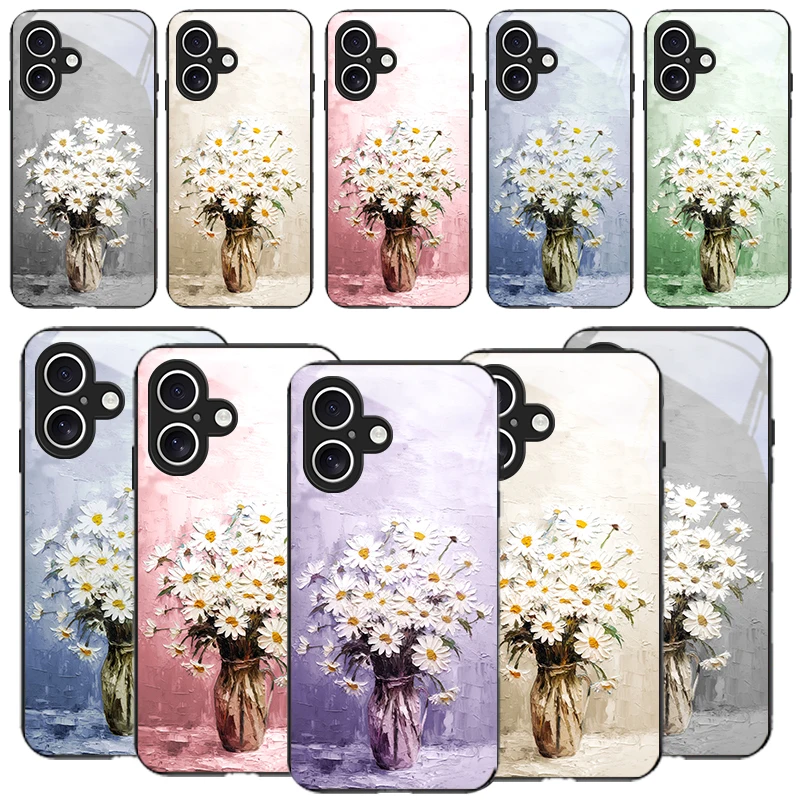 

Watercolor blending daisy For iPhone 16 Pro 17 Pro Max 11 12 mini 13 14 XR XS Max 16E 7 8 5 6 Plus Air Black Glass Phone Case