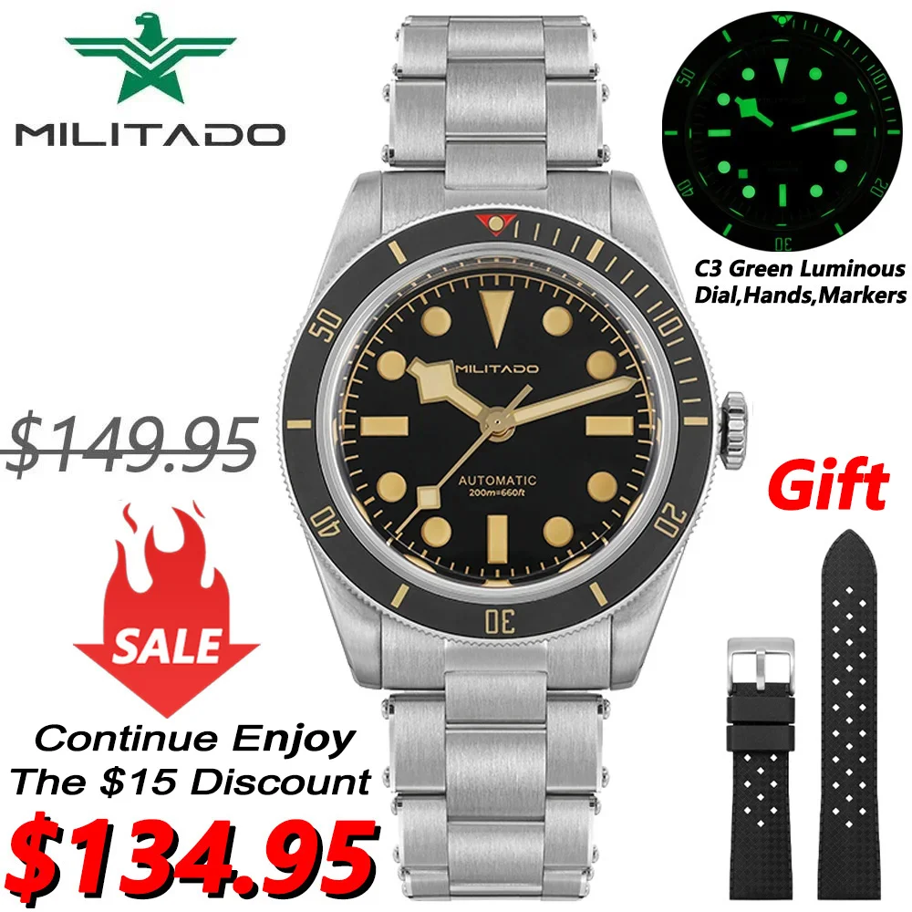 

Militado ML06 Watch 38mm NH35 Automatic Movement BB58 Sapphire Crystal Watches Super C3 Luminous 20ATM Waterproof Wristwatch