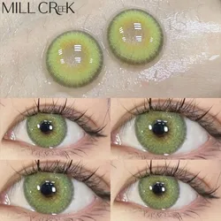 MIL CREEK 2PCS Color Contact Lenses for Eyes Diopters Natural Green Circle Colored Lens Beauty Pupil 1 Year Use with graduation