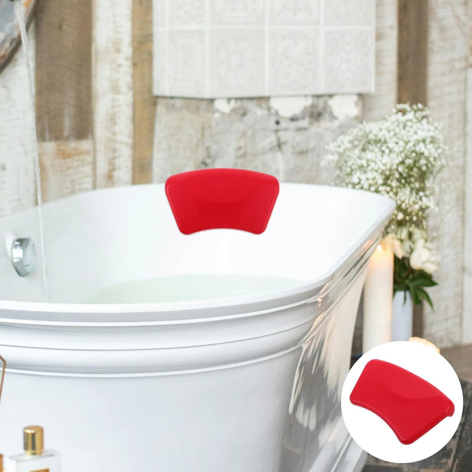 

Luxury Red Bathtub Pillow Waterproof Non Slip Ergonomic Neck Rest Support Full Body Soaking Tub Cushion for Women Men Spa Bath