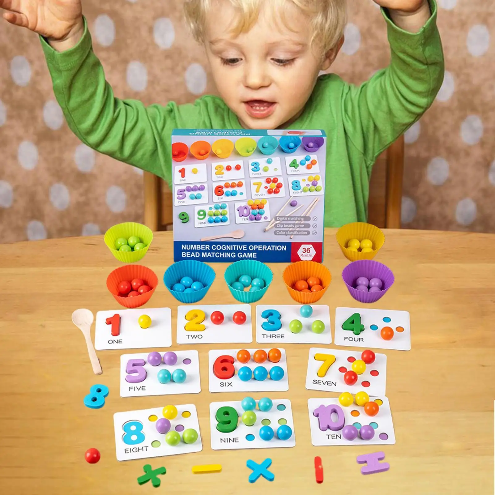 Perline di apprendimento digitale in silicone Bacchette e cucchiai Perline matematiche Giocattolo Gioco educativo colorato di riconoscimento dei numeri per bambini