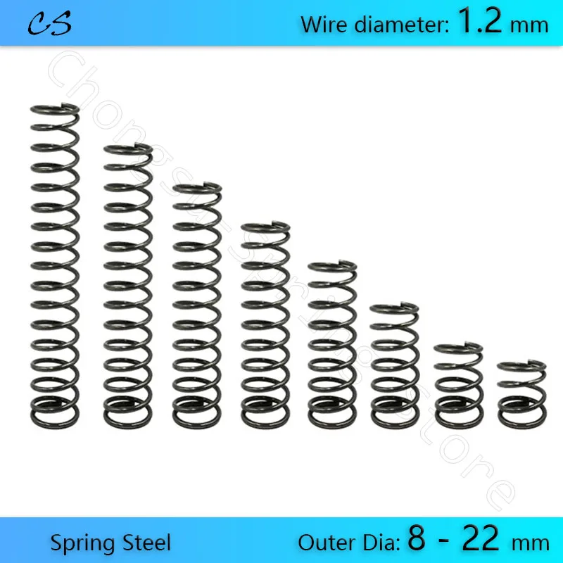 10Pcs 1.2 mm Compression Springs Pressure Spring Wire Dia 1.2 mm Outer Dia 8 9 10 11 12 13 14 15 16 17 - 22mm Length 10 - 100 mm