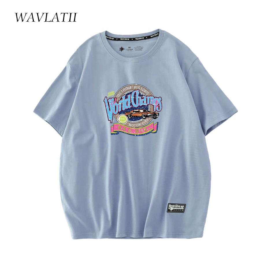 WAVLATII New Women Fashion Printed T Shirts Purple Cotton Casual Short Sleeve Tees for Female Streetwear Summer Tops WT2229