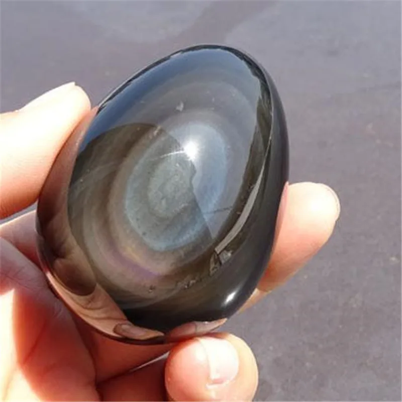 Natural Rainbow Black Obsidian Palmstones Feng Shui eggs Gemstone Healing Energy For Home Decoration Reiki Stones