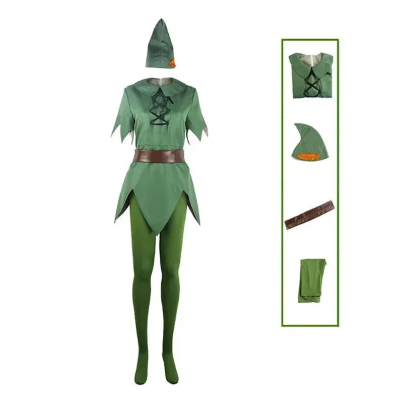 영화 피터팬 피터팬 코스프레 의상 남성 버전 그린 탑 바지 모자 벨트 할로윈 카니발 의상 성인