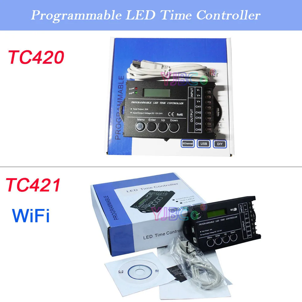 

TC420/TC421 RGB LED Controller Time programable DC12V/24V 5 Channels 20A Common Anode WiFi Programmable LED Strip Dimmer