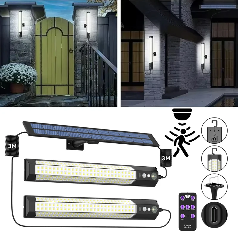 Solar Powered Light Courtyard Human Body Induction Light IP65 Waterproof Rechargeable for Yard Fence Balcony Lighting