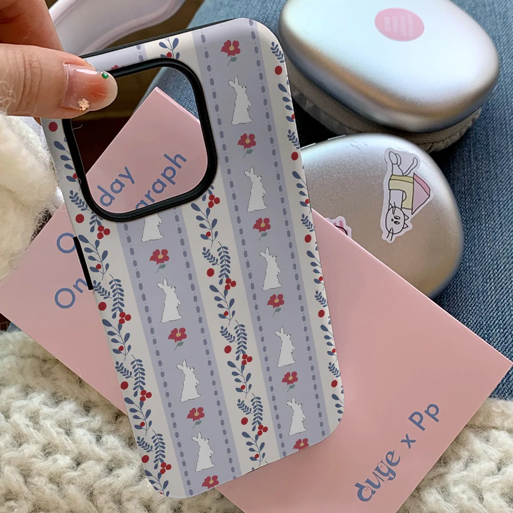 Korean Ins Purple Floral Rabbit Phone Case for IPHONE 15PRO MAX 14 13 12 11 PRO Plus 11Acrylic TPU Two in One Mobile Phone Cases