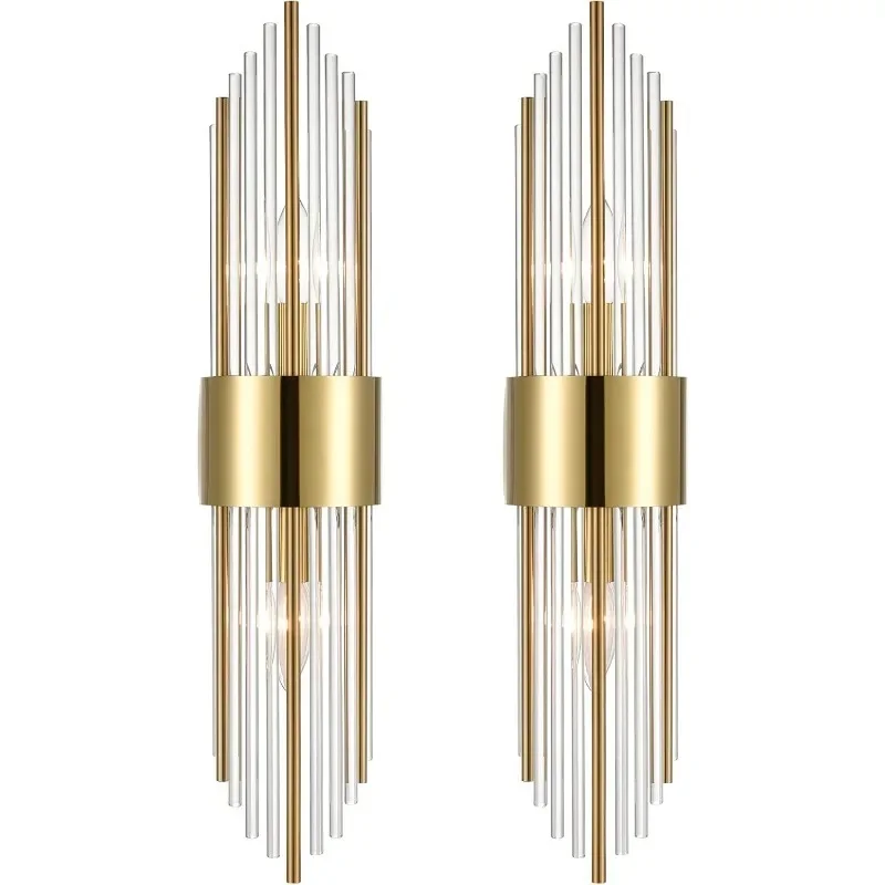 

Titanium Gold Wall Sconce with Clear Glass Crystal Luxury Wall Light Fixtures for Bedroom Living Room Bathroom Vanity Mirror