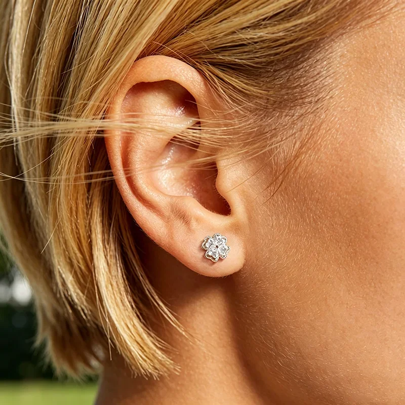 QIBAOKU Heart D Color Moissanite Stud Earrings for Women 8 Stones Lab Diamond Female Girls Gift Real S925 Sterling Silver 2026