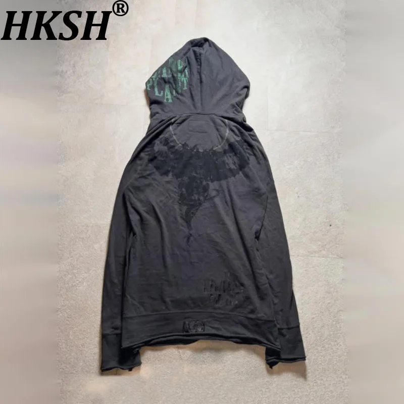 HKSH Nova Jaqueta com Capuz e Moletom com Estampa de Grifo, Estilo Avant-Garde Escuro, Tendência Chique Ins, Vibe Y2K, para Homens e Mulheres, Coleção