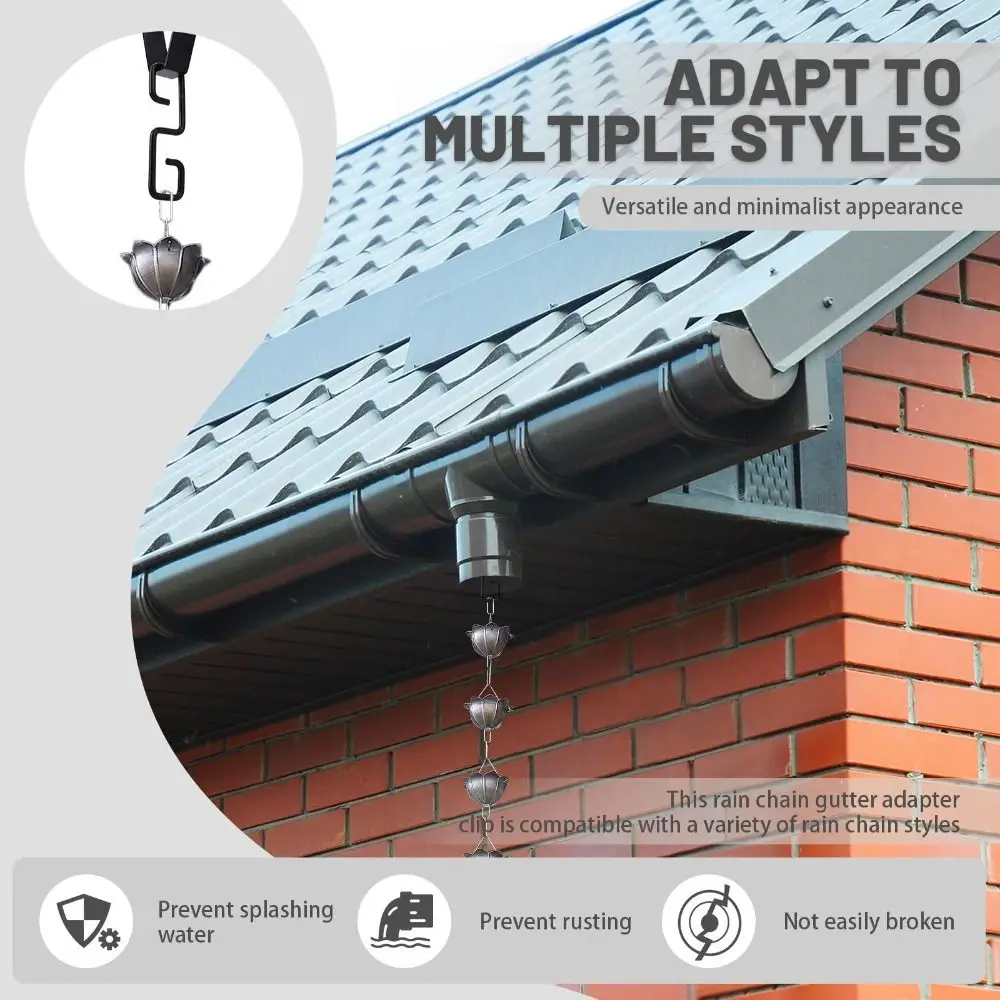 Black Rain Chain Adapter Heavy-Duty Rain Chains Rain Chain Hook V Shaped Design Iron V Shaped Hook Outdoor Drainage