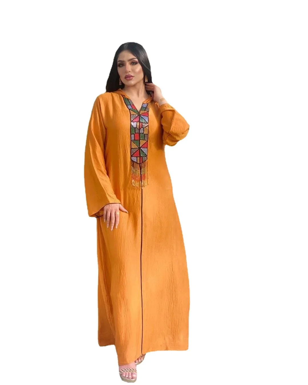 Hooded Muslim Dress Diamond Tassel Abaya Elegant Abayas for Women Dubai Turkey Islam Clothes Kaftan Temperament Femme Musulmane