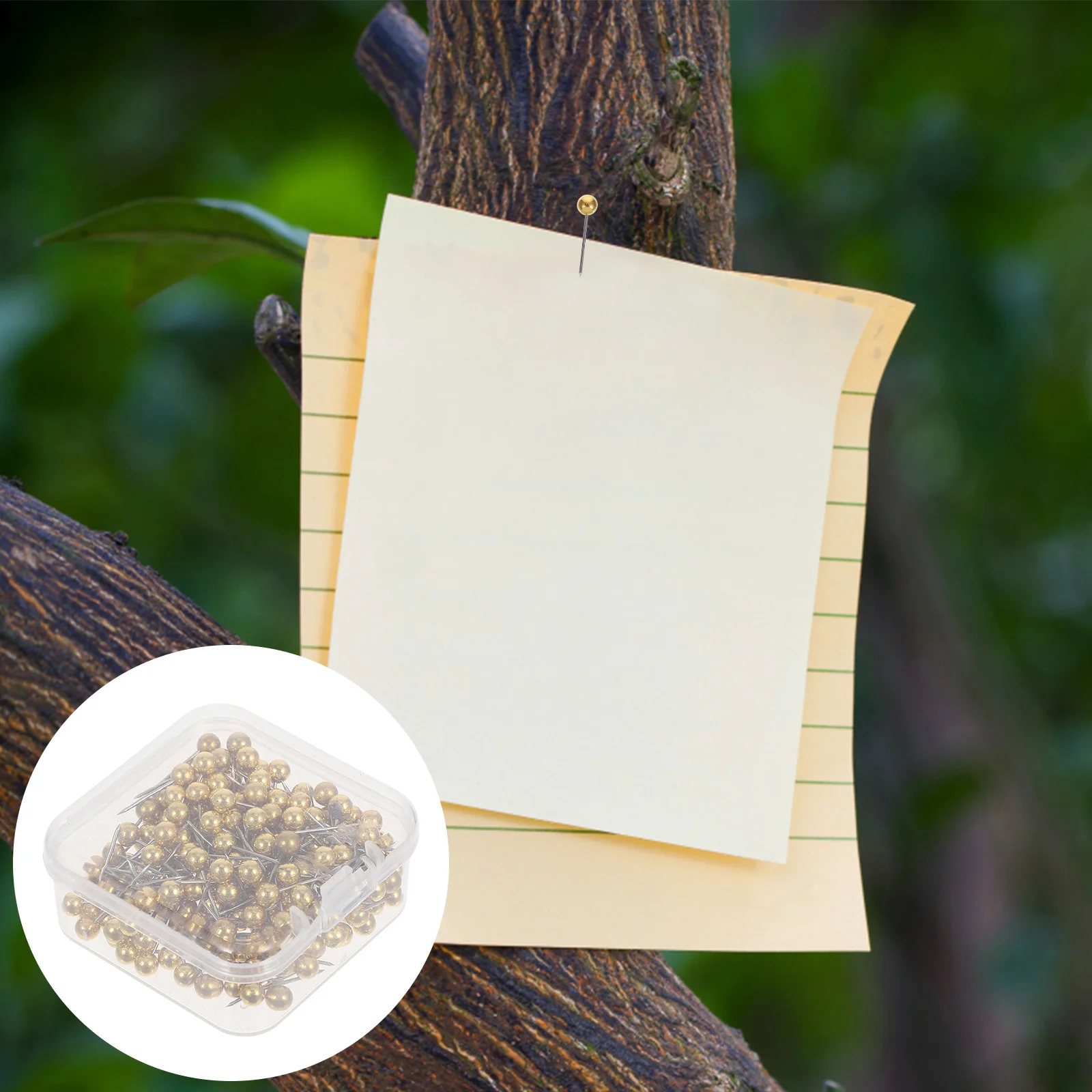 

200 pcs Golden Earth Thumb Tacks Round Ball Head Strong Hold For Cork Board Bulletin Map Poster Wall Art Office Home School Use