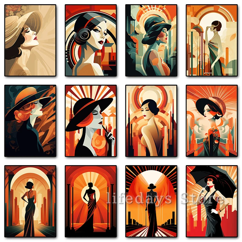 Vintage Fashion Prints For Wall - Vintage Art Deco Frauen Porträt Poster