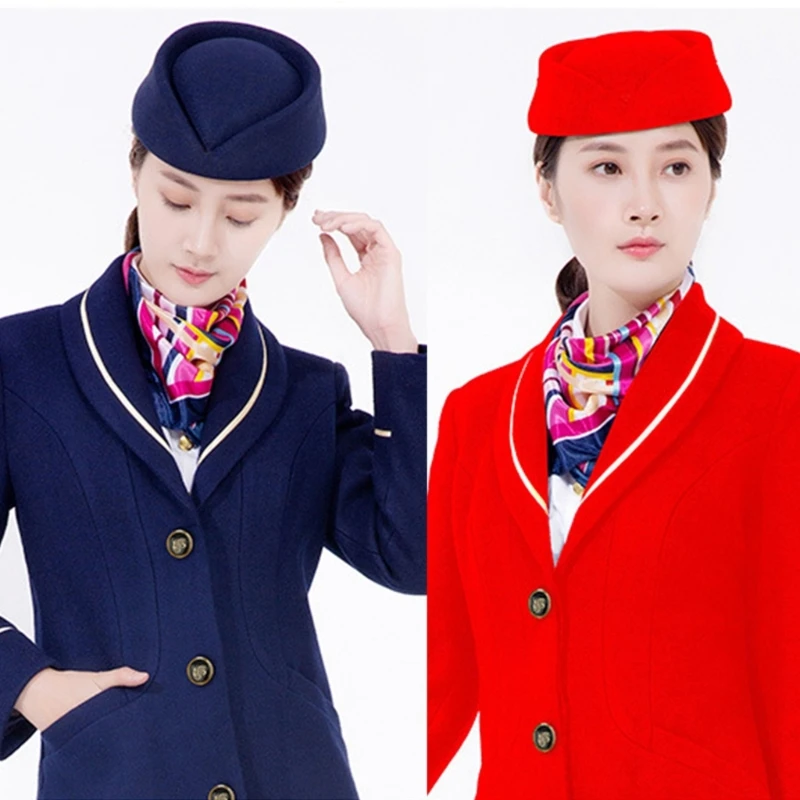 Solid Color Female Flight Attendant Hat Sweet Business Uniform Live Show Women Beret Caps Hats Air Hostess Cosplay