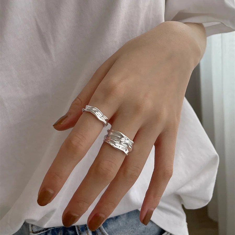 REETI 925 Sterling Silver Punk Index Finger Ring with Concave and Convex Openings for Women Jewelry Adjustable Ring for Gift
