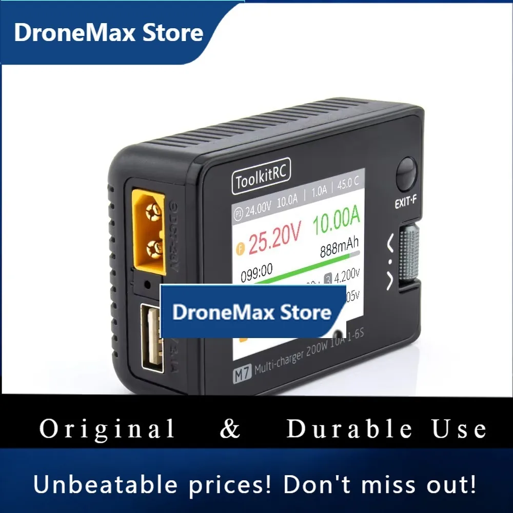 DroMaToolkitRC M7 200W 10A Balance Charger Discharger With ADP100 For 1-6S Lipo Battery Voltage Servo Checker Receiver Signal Te