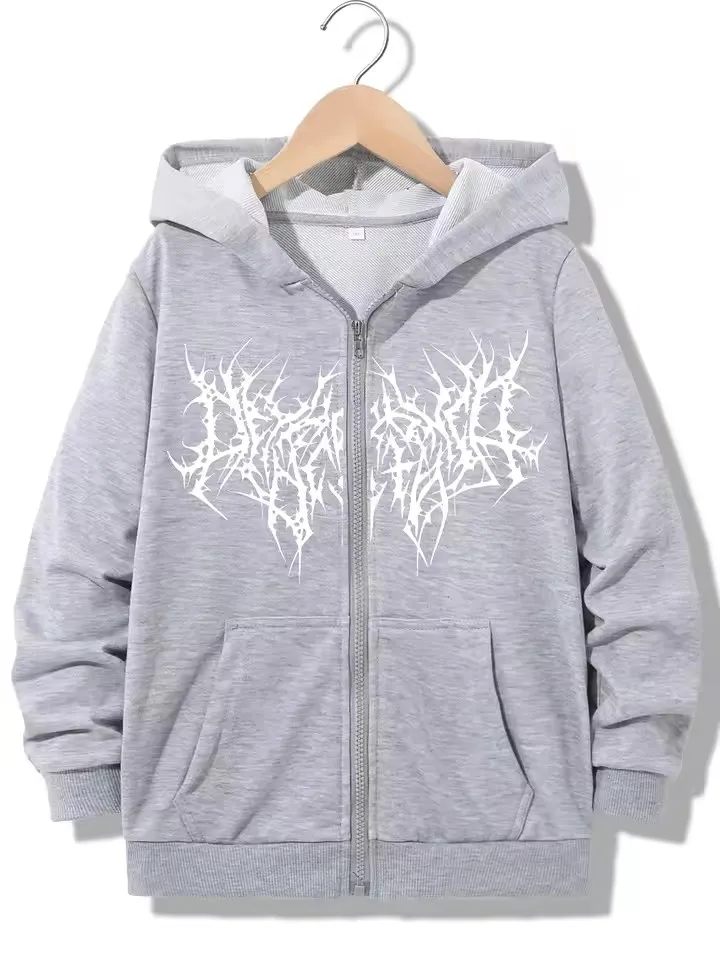 Streetwear Modischer Reißverschluss-Hoodie Lässige HIP HOP Hoodies Jacken Jungen Mädchen Y2k Zip-Up Sweatshirt Frühling Herbst – Detail 3