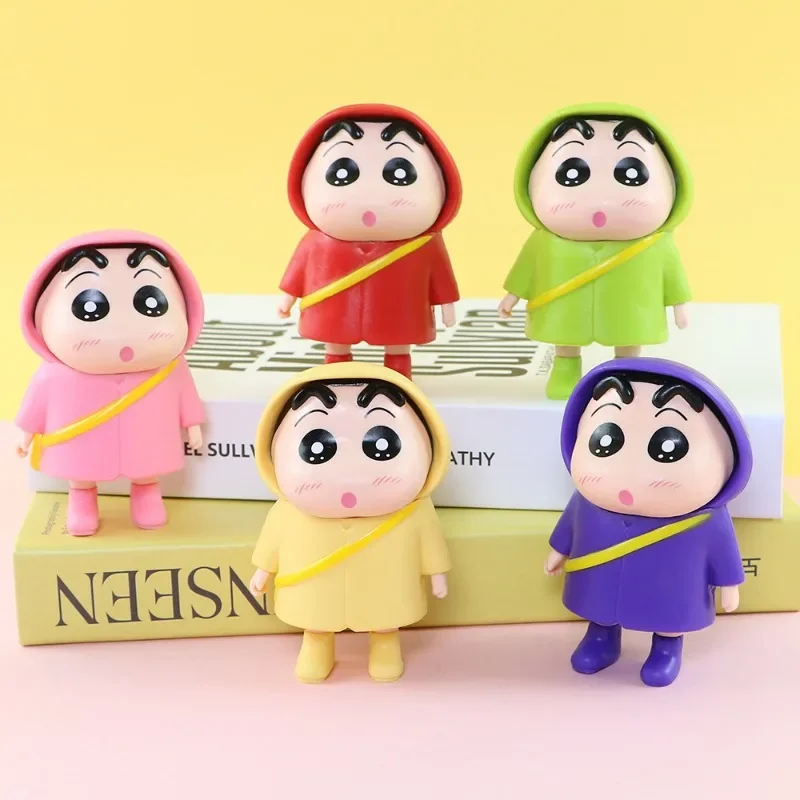 5pcs Anime Crayon Shinchan Figure Cartoon Raincoat Crayon Ornaments Wholesale Cute Vehicle Mounted Ornaments Collect Model Gift