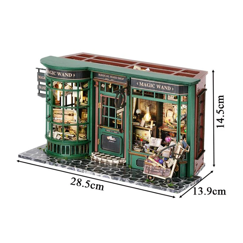 DIY Wooden Dollhouse Miniature Doll House Kit with Furniture Roombox Home Model Toy for Children Gift Retro Magic Shop