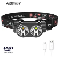 Portable LED Headlamp USB Rechargeable Headlight Super Bright Waterproof Fishing Lantern with Magnet Front Flashlight Torch