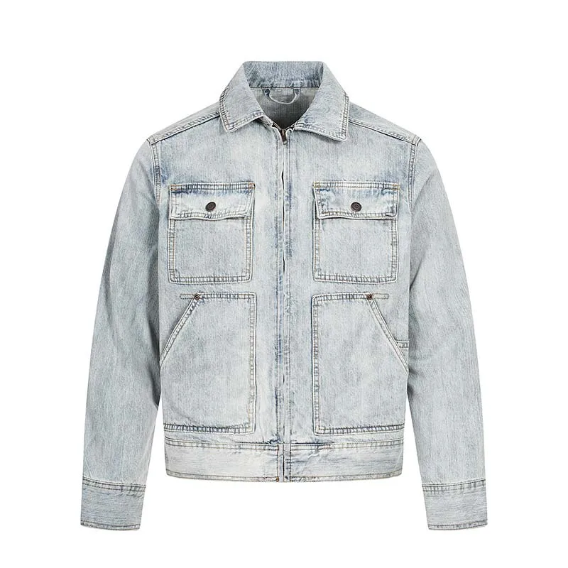 

Men's Washed Vintage Cargo Jeans Jacket With Pockets Fashion High Street Retro Denim Coat Loose Fit Y2K Hip Hop Outerwear