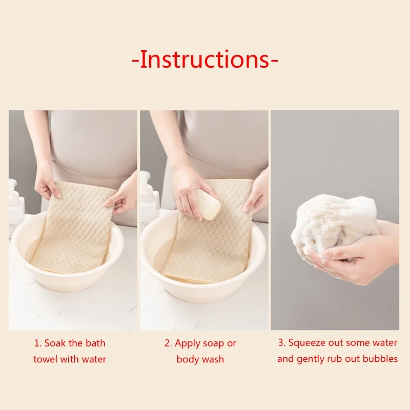 Japanese Rubbing Washcloth Bath Back Scrubber Polyester Towel Brush for Back Towels Exfoliating Scrub Shower Body Bathroom