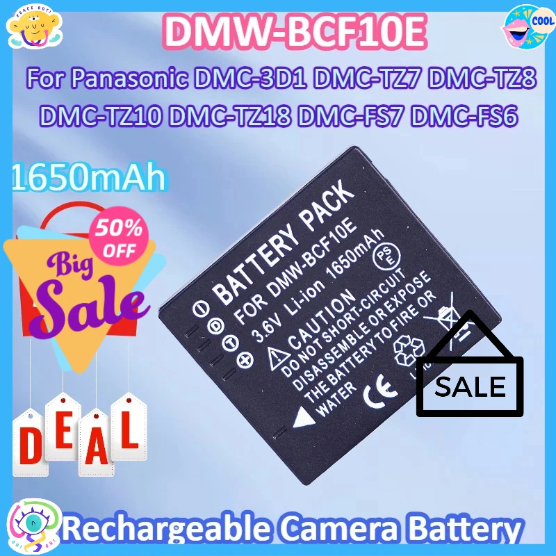 

DMW-BCF10E 3.6V 1650mAh DMW-BCG10 BCG10E Battery for Panasonic Lumix DMC-3D1 DMC-TZ7 DMC-TZ8 DMC-TZ10 DMC-TZ18 DMC-FS7