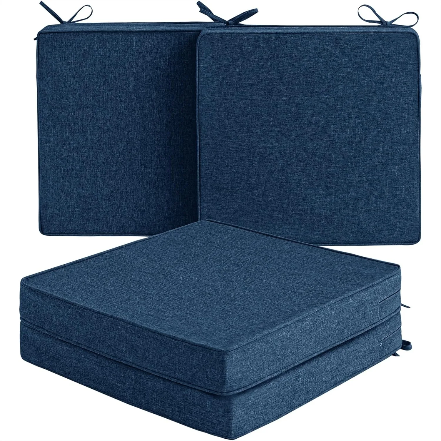 

Outdoor Chair Cushions Set Of 4 19x19 Inch Water Resistant Fade Resistant Patio Furniture Square Seat Replacement Pads With Ties Removable Cover Non Slip Bottom Navy Blue