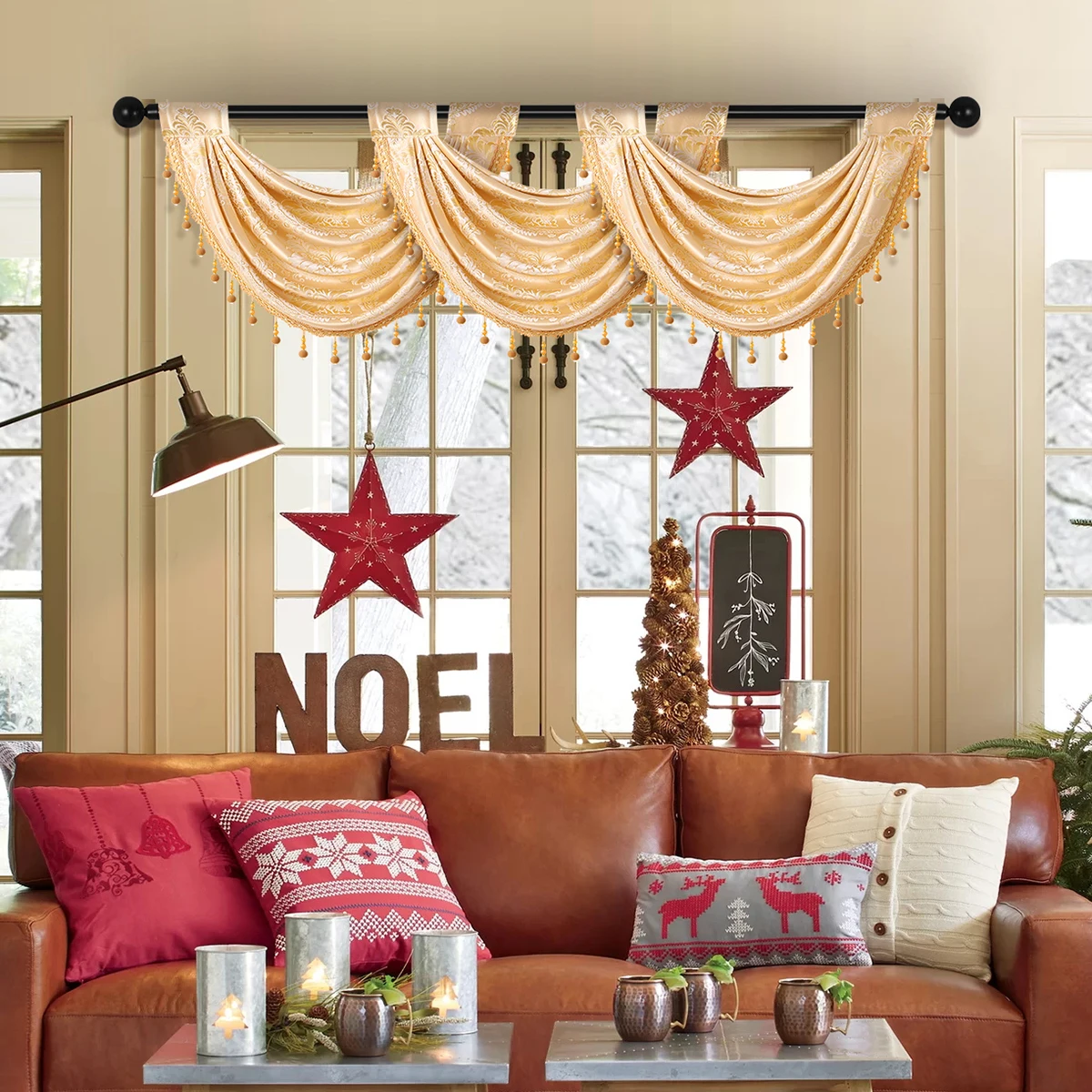 1pc Gold Geometric Pattern Curtain Valance，European Style Jacquard Fabric Wave Valance for Christmas Scene Decoration