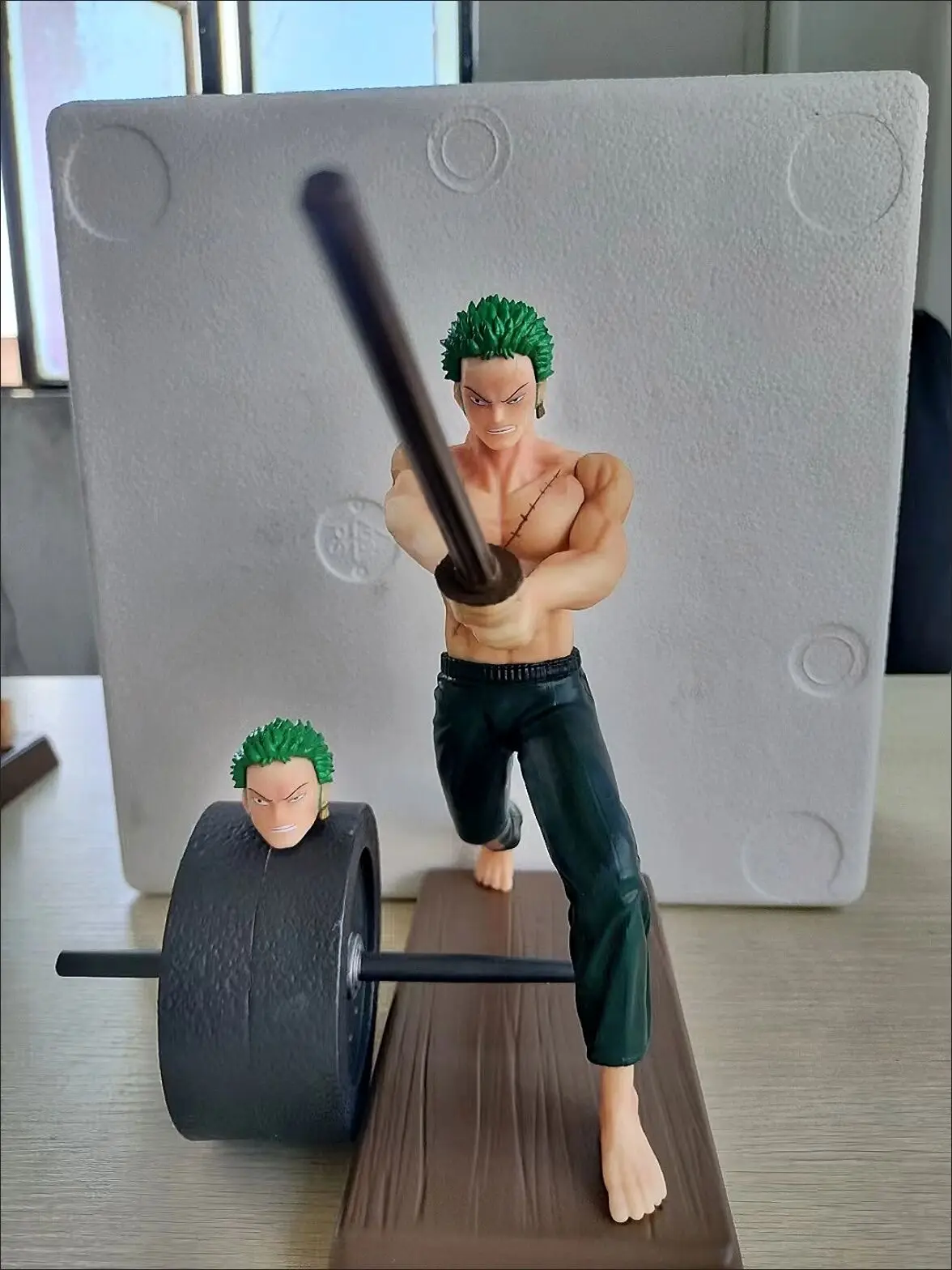 24cm One Piece Anime Figure Gk Uno Fitness Roronoa Zoro Dumbbell Wooden Sword Pvc Action Figurine Decoration Model Toys Gifts