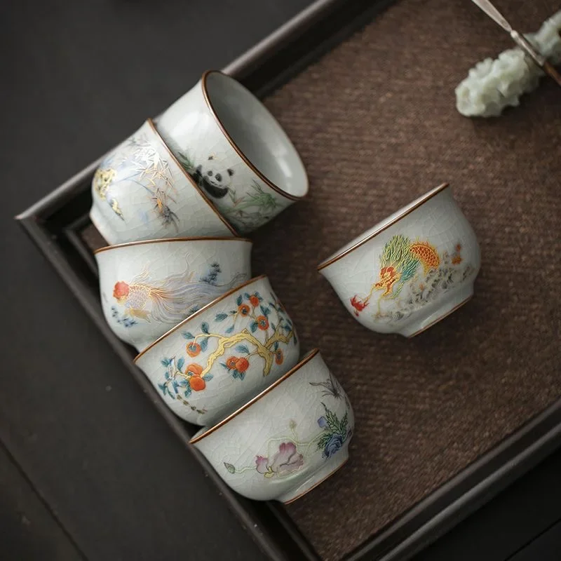 1PC Ru Kiln Teacup Can Be Raised By Opening The Piece TeaCup Household Ru Porcelain KungFu TeaSet Small Tea Bowl Fragrant Teacup