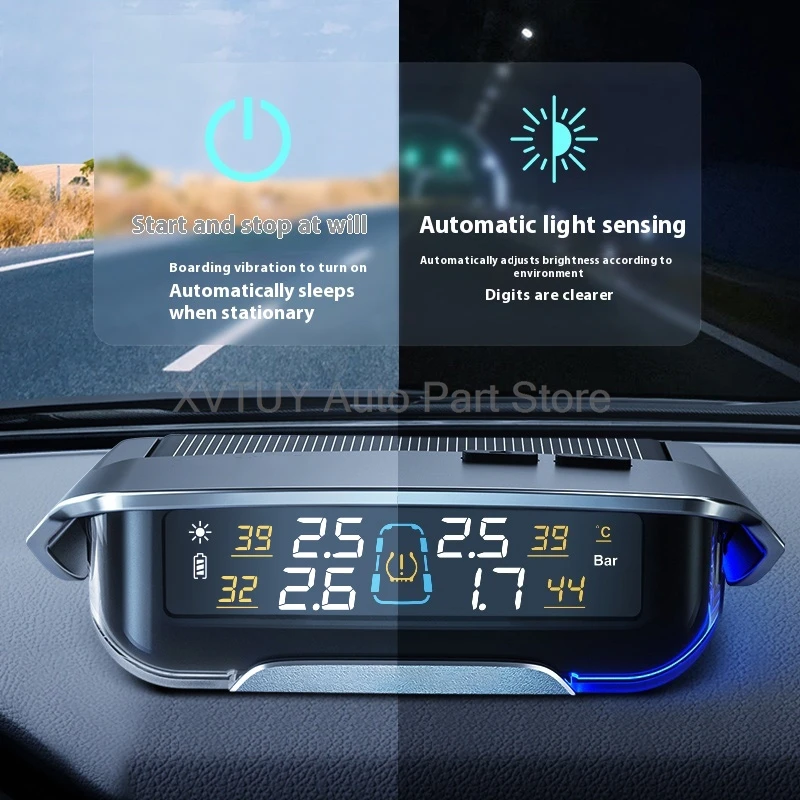 Tire Pressure Monitor High Precision Solar-powered TPMS with External and Internal Sensors 24-hour Monitoring Automatic Alarm - Image 2