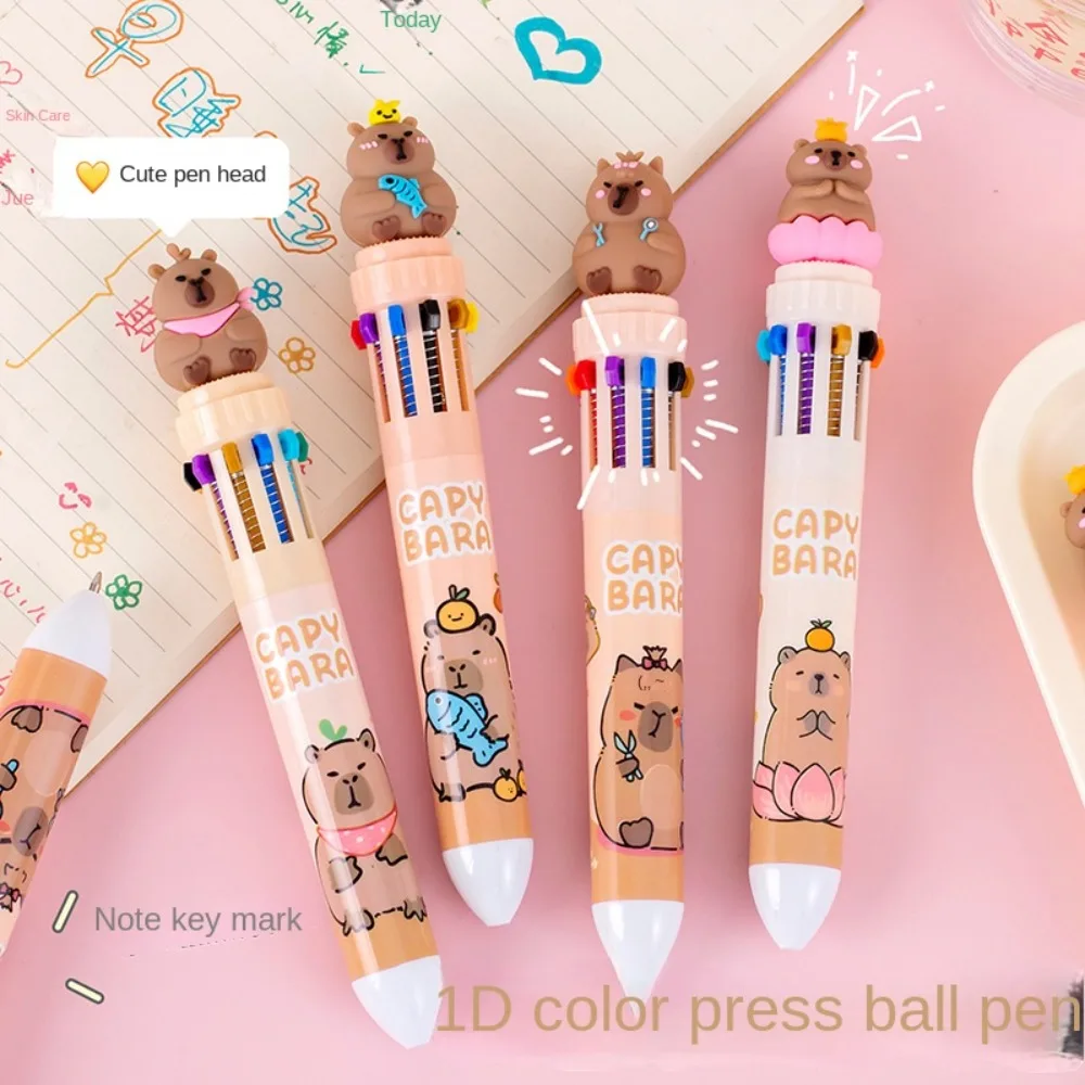 Plastic Capybara Multicolor Pen Signature Pens Cartoon Creative Capybara Pen Ten-Color Brown Colorful Ten-Color Pen School