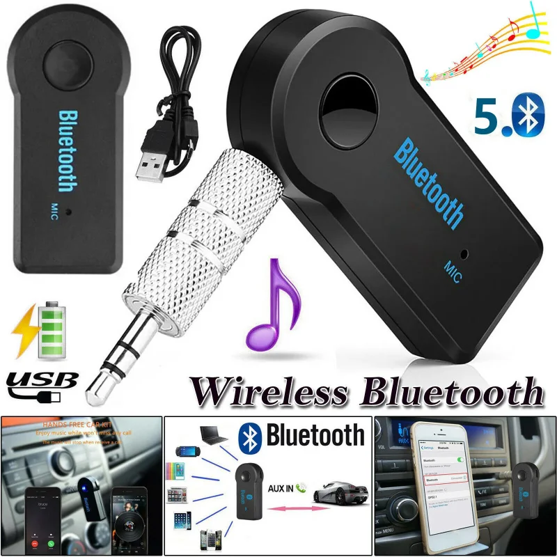 2 in 1 Bluetooth reciever 5.0 wireless transmitter adapter 3.5mm jack A2DP headphone reciever HandsFree for car music audio aux